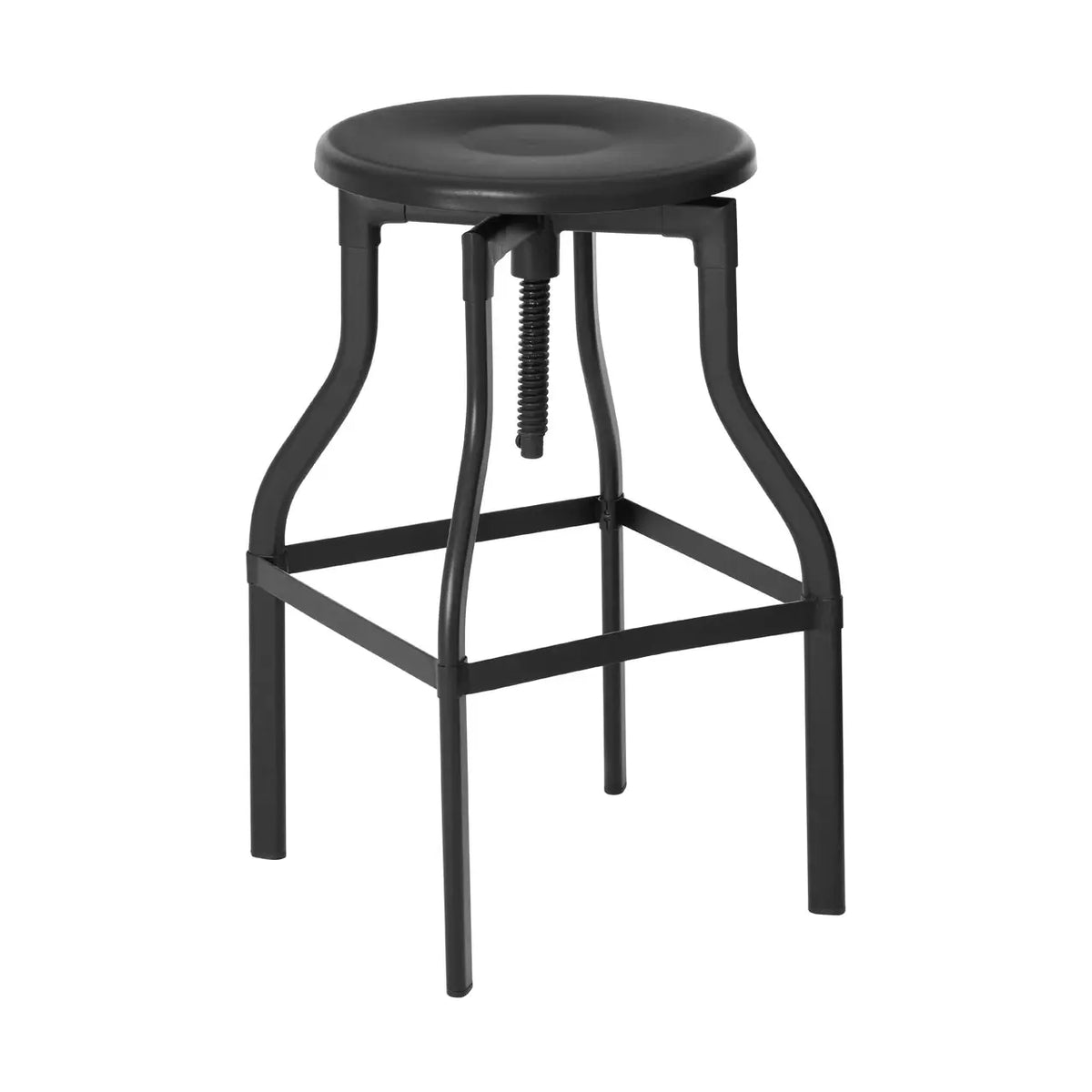 Height Adjustable Black Powder Coated Metal Seat Industrial Style Bar Stool