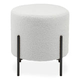 Plush White Furry Fabric Stool Metal Legs