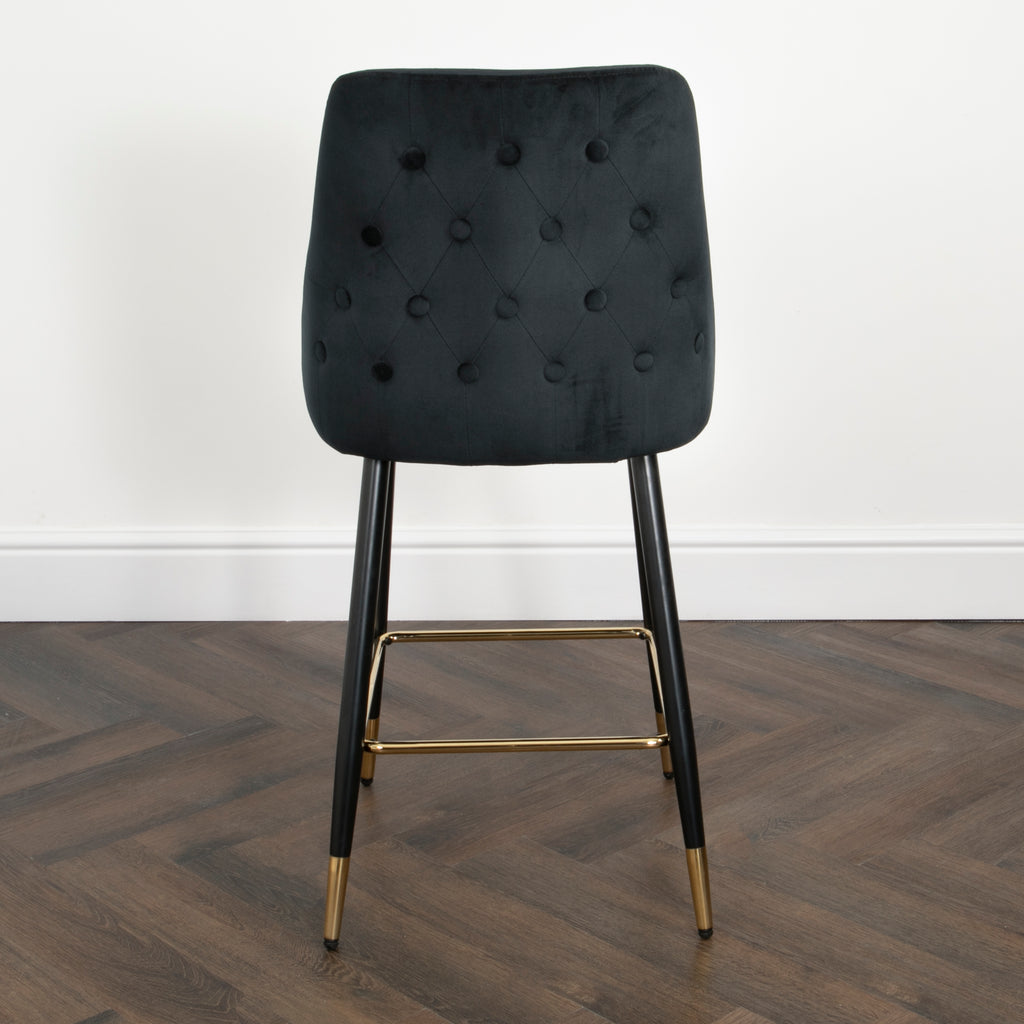 Chesterfield Button Back Gold Detail Velvet Kitchen Bar Stools (Set of 2)