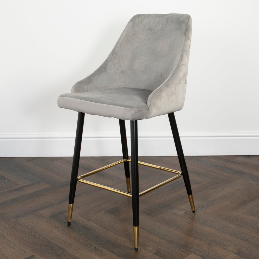 Chesterfield Button Back Gold Detail Velvet Kitchen Bar Stools (Set of 2)