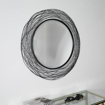 Metal Wire Nest Effect Metal Round Abstract Mirror 90cm