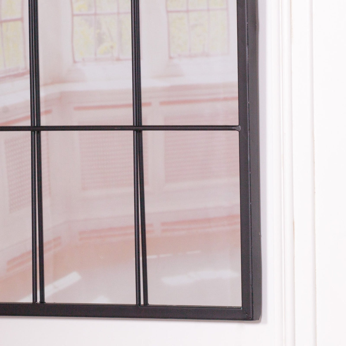 Black Metal Window Grid Mirror - Curved
