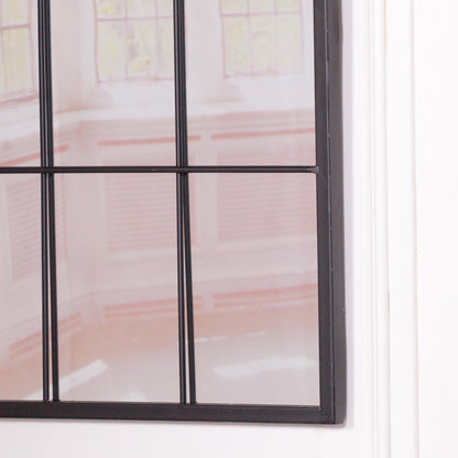 Black Metal Window Grid Mirror - Curved